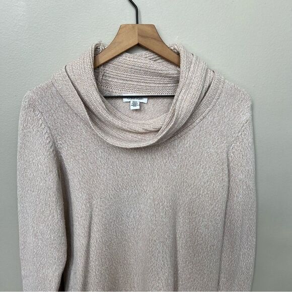 Calvin Klein Tan Beige Cowl Neck Casual Knit Ribbed Sweater Size Medium - Picture 2 of 10